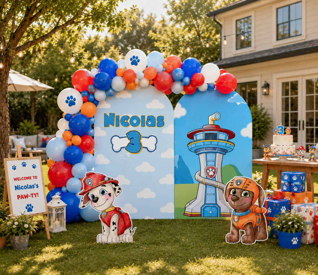 Puppy Rescue Birthday Backdrop & Cutouts | Personalized Dog Theme Kids Party Decorations