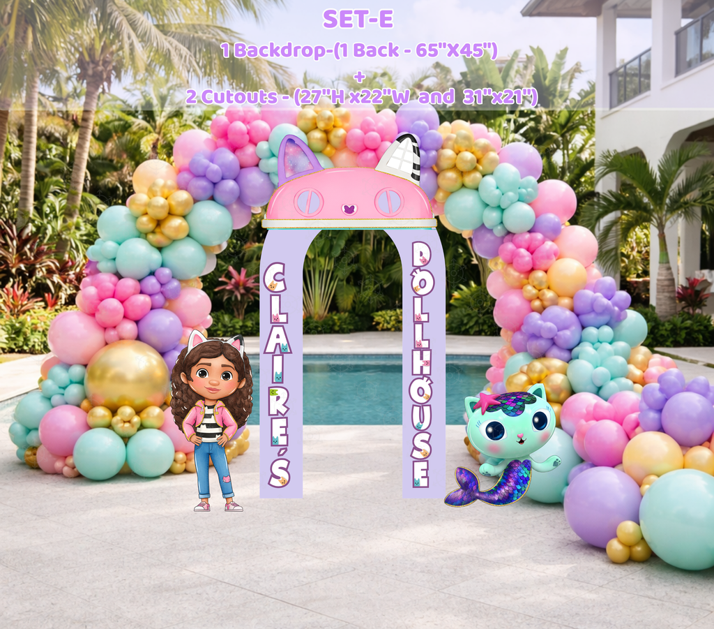 Dollhouse Birthday Backdrop & Character Cutouts | Personalized Kids Party Decorations