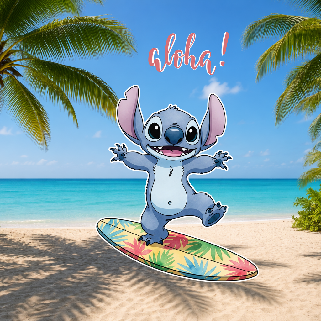 Pastel Blue Alien Beach Birthday Backdrop & Cutouts | Personalized Tropical Kids Party Decorations