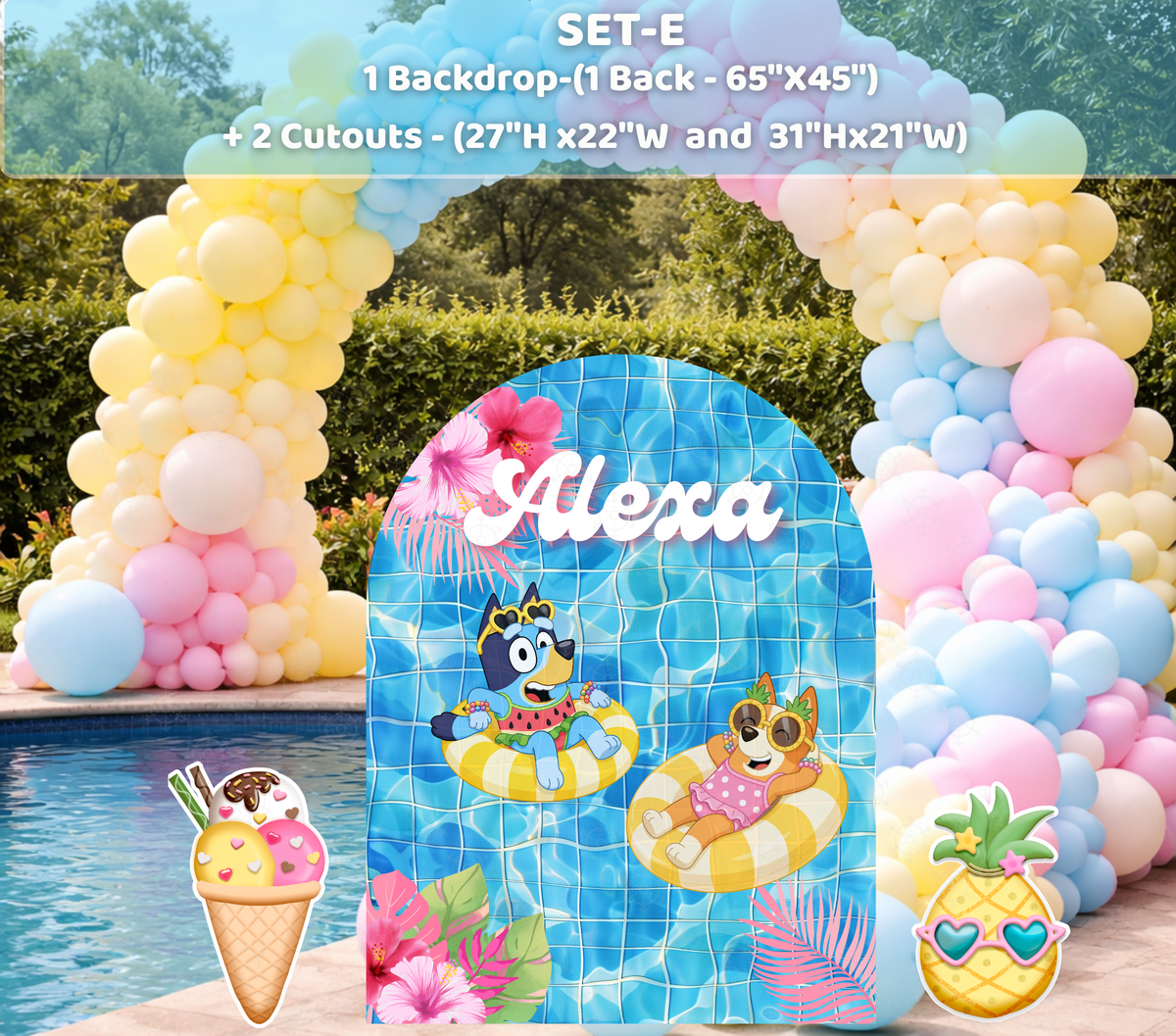 Personalized Blue Puppy Pool Party Backdrop & Cutouts | Summer Birthday Party Decorations