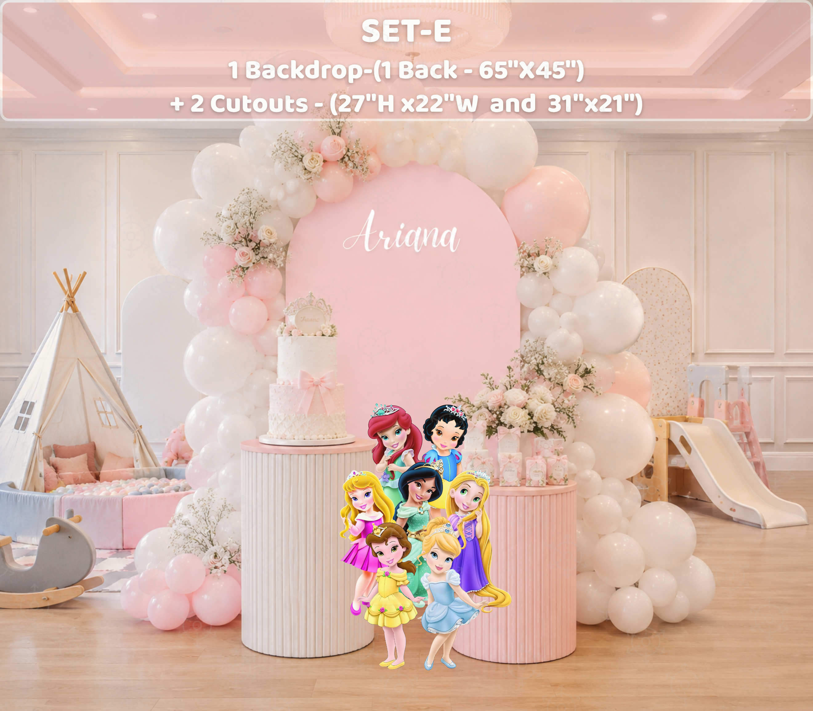Royal Princess Birthday Backdrop & Cutouts | Personalized Pastel Princess Party Decorations