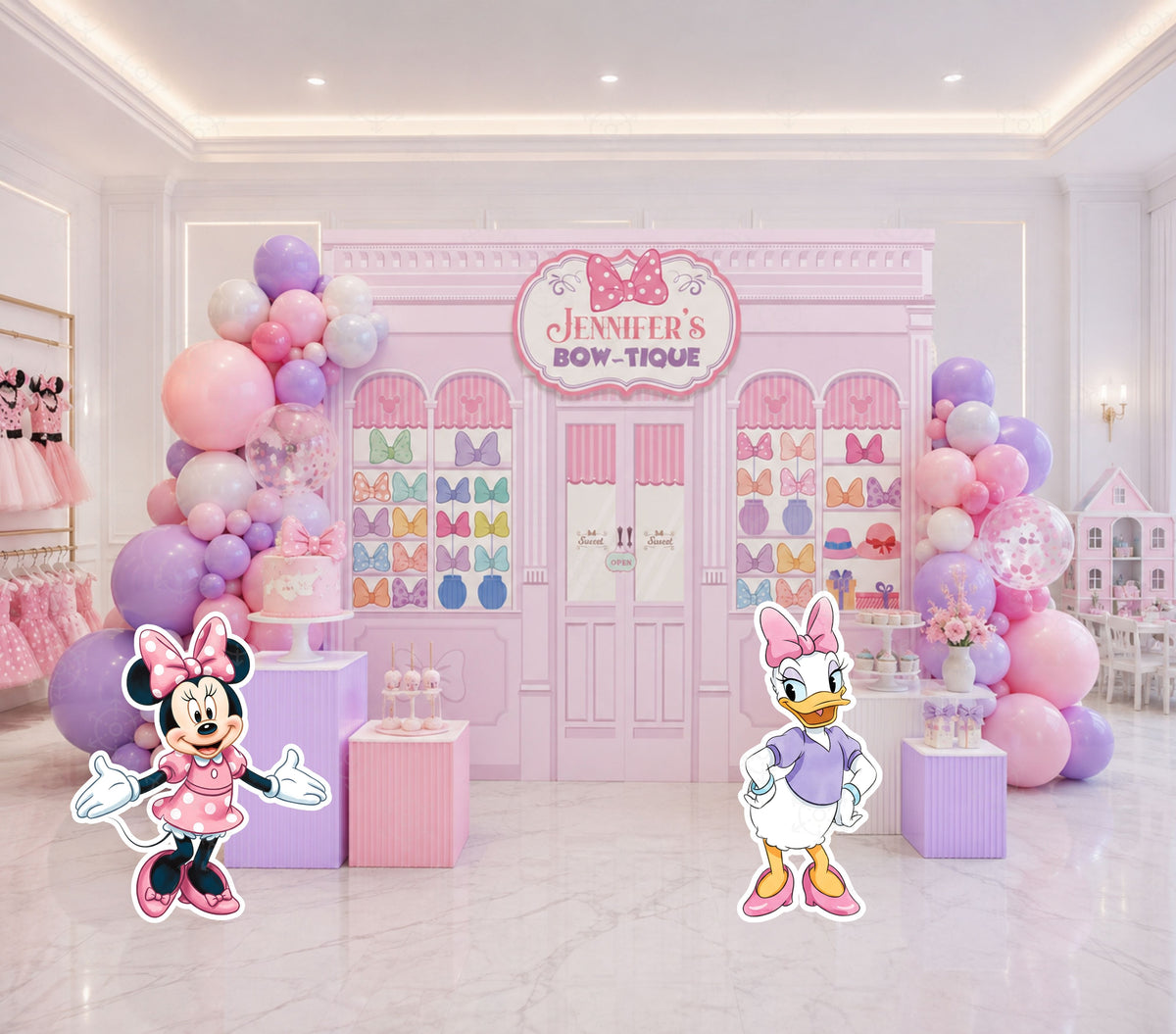 Bow-Tique Birthday Backdrop & Cutouts | Pink Bow Party Decor