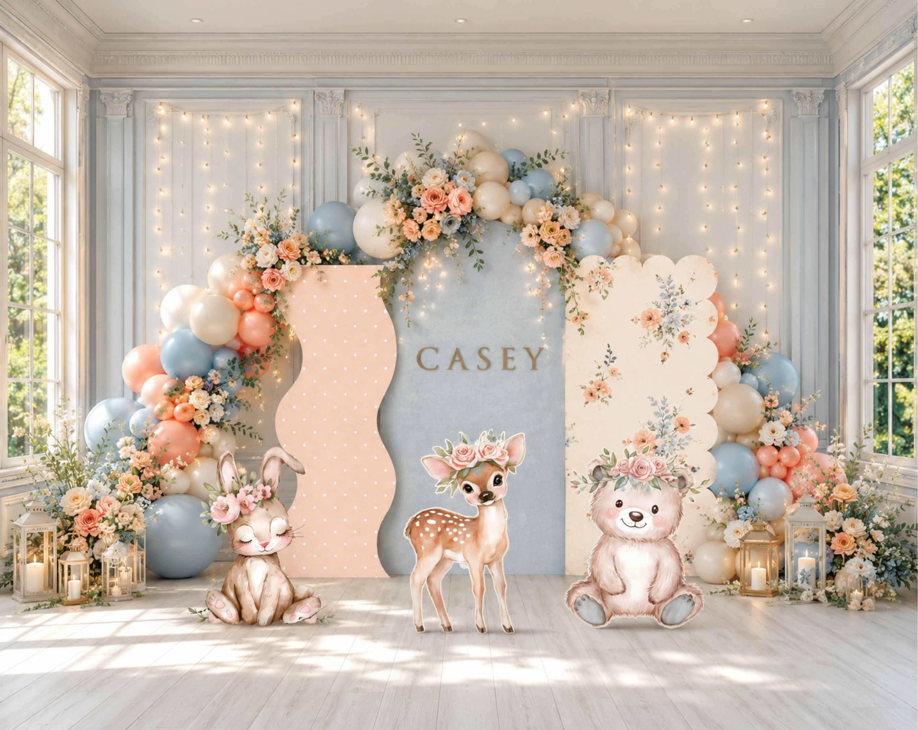 Custom Woodland Baby Shower Backdrop & Animal Cutouts | Forest First Birthday Party Decor