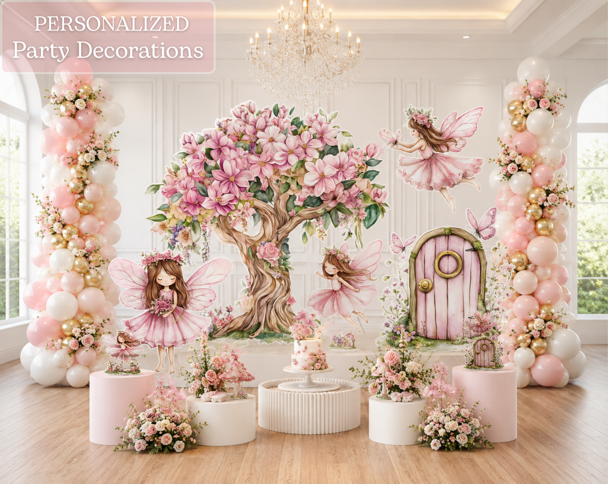 Magical Fairy Garden Birthday Backdrop & Cutouts | Personalized Fairy Party Decorations