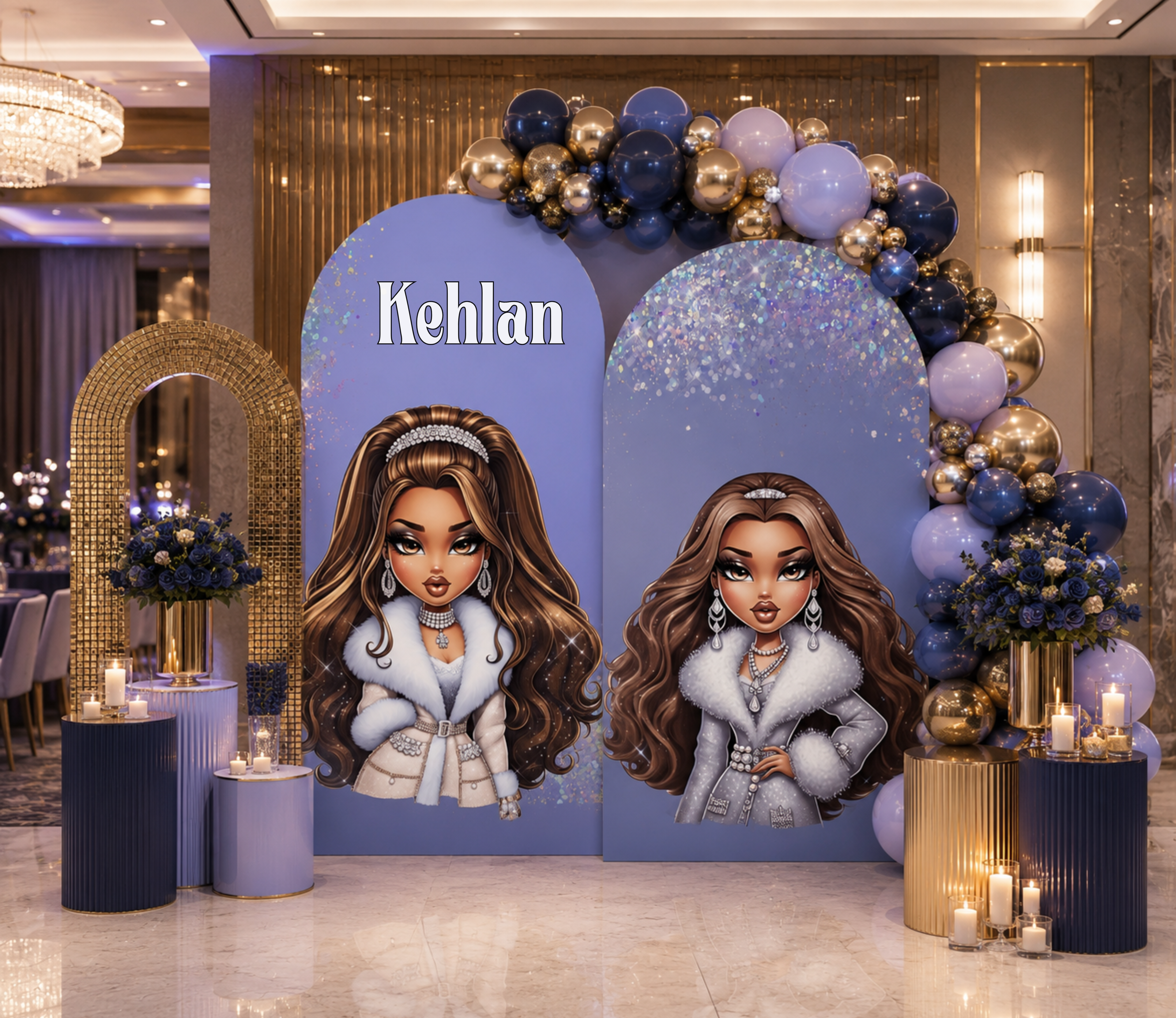 Custom Glam Fashion Doll Birthday Backdrop & Cutouts | Personalized Girly Party Decorations