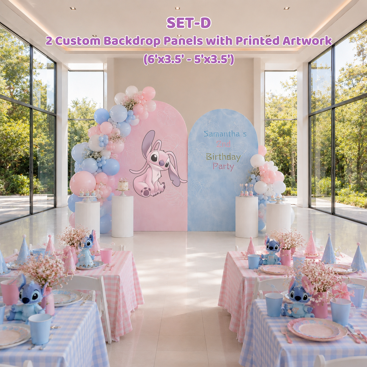 Pastel Blue Alien Beach Birthday Backdrop & Cutouts | Personalized Tropical Kids Party Decorations