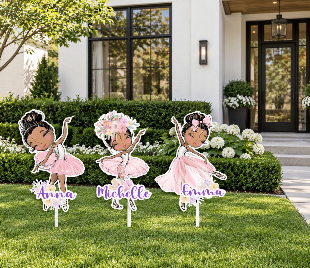 Black pink and blush ballerina birthday backdrop with layered arches, ballet silhouettes and floral party decor.