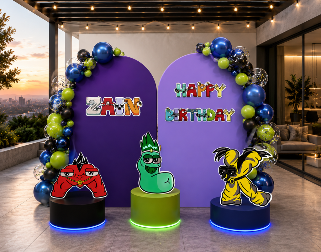 Custom Alphabet Lore Birthday Backdrop & Character Cutouts | Personalized Kids Party Decorations