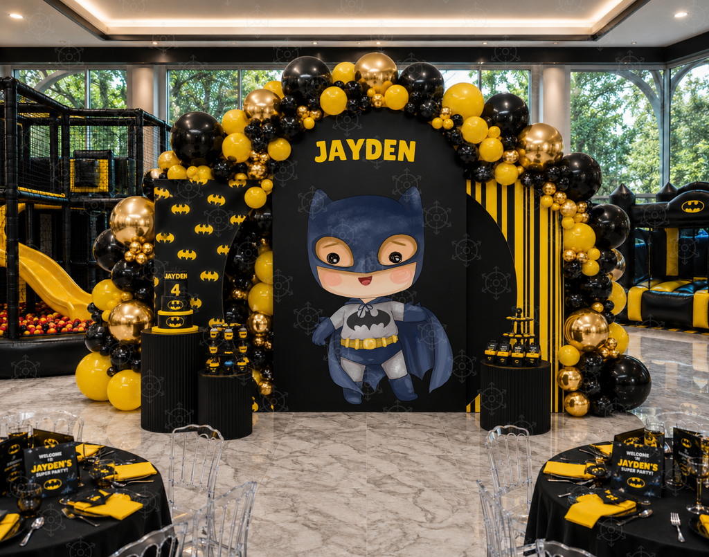 Superhero First Birthday Backdrop & Cutouts | Personalized Comic City Party Decorations