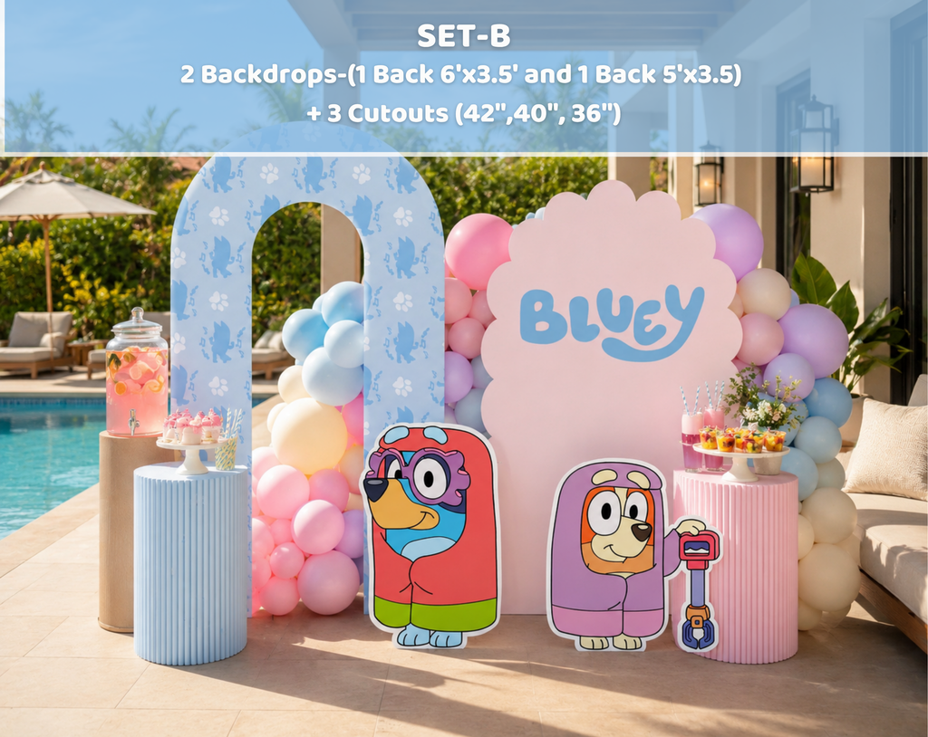 Custom Blue Puppy Pool Party Backdrop & Cutouts | Personalized Summer Kids Birthday Decorations