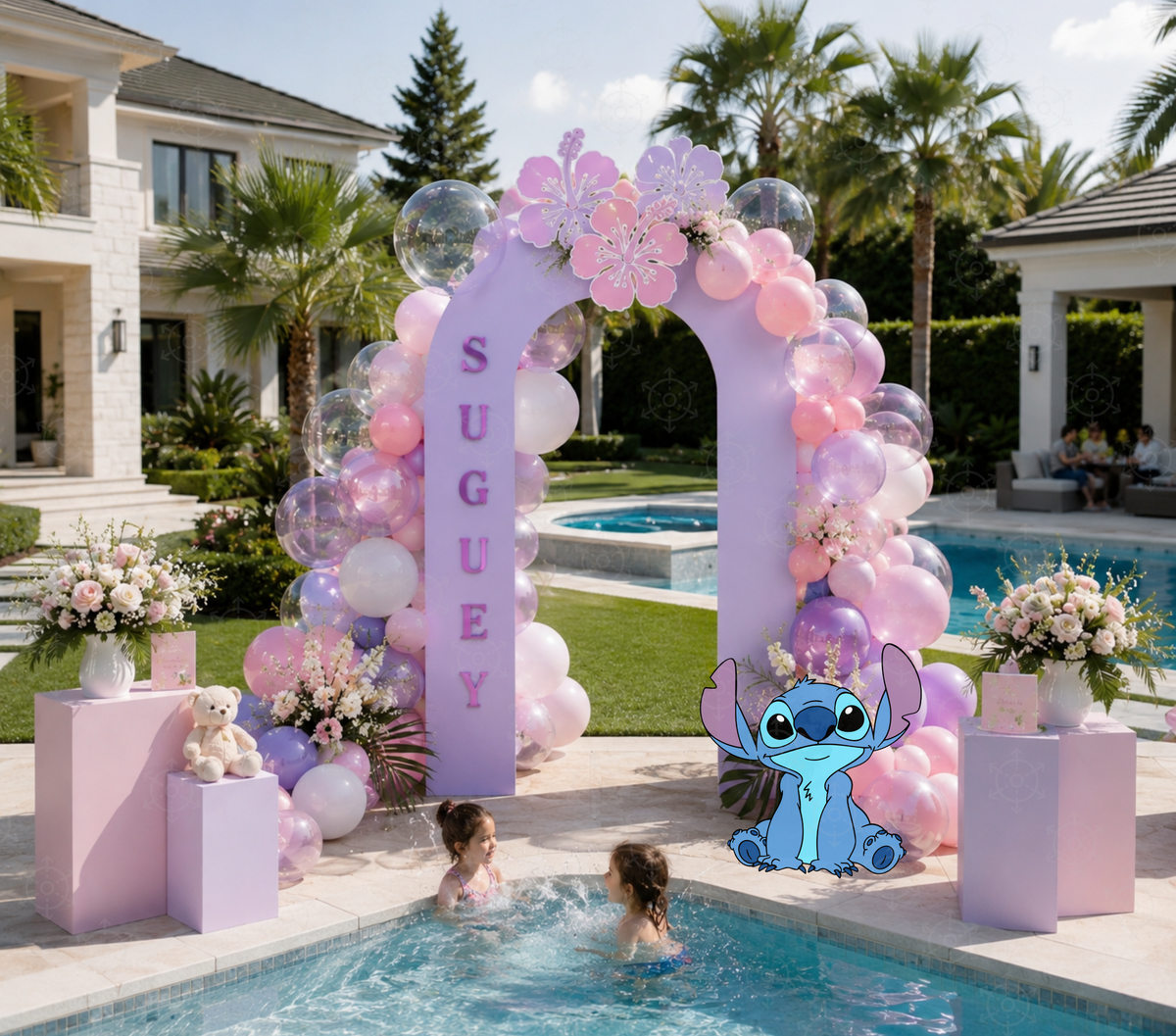 Tropical Blue Alien Birthday Backdrop & Cutouts | Custom Hawaiian Party Decorations