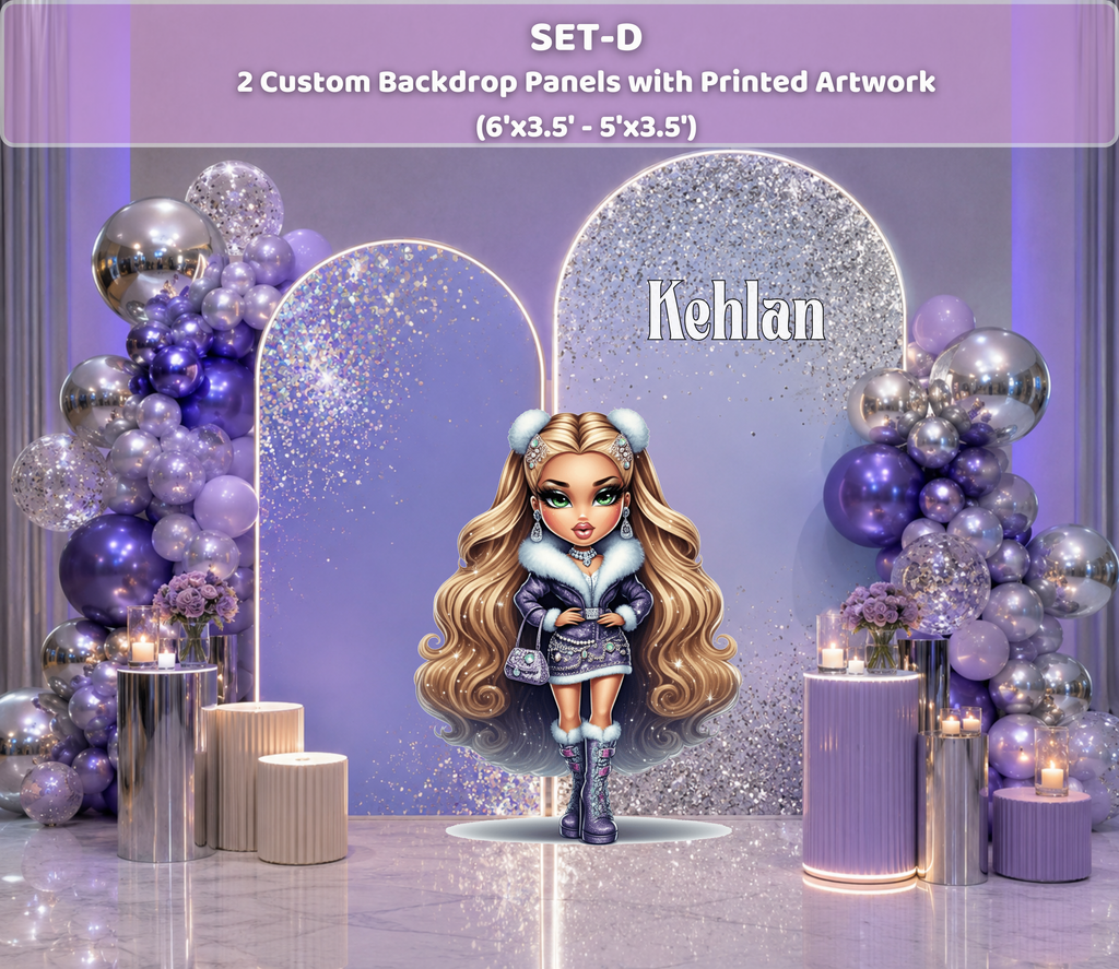 Custom Glam Fashion Doll Birthday Backdrop & Cutouts | Personalized Girly Party Decorations