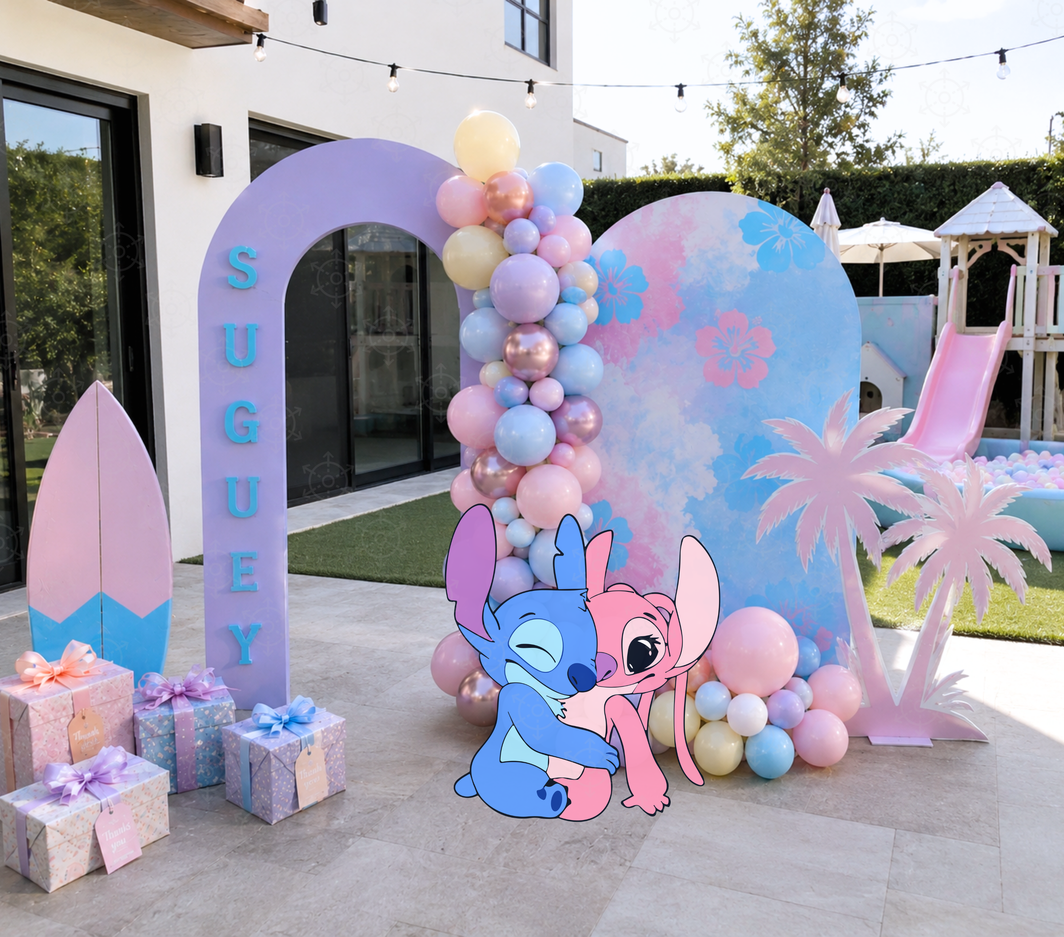 Tropical Blue Alien Birthday Backdrop & Cutouts | Custom Hawaiian Party Decorations