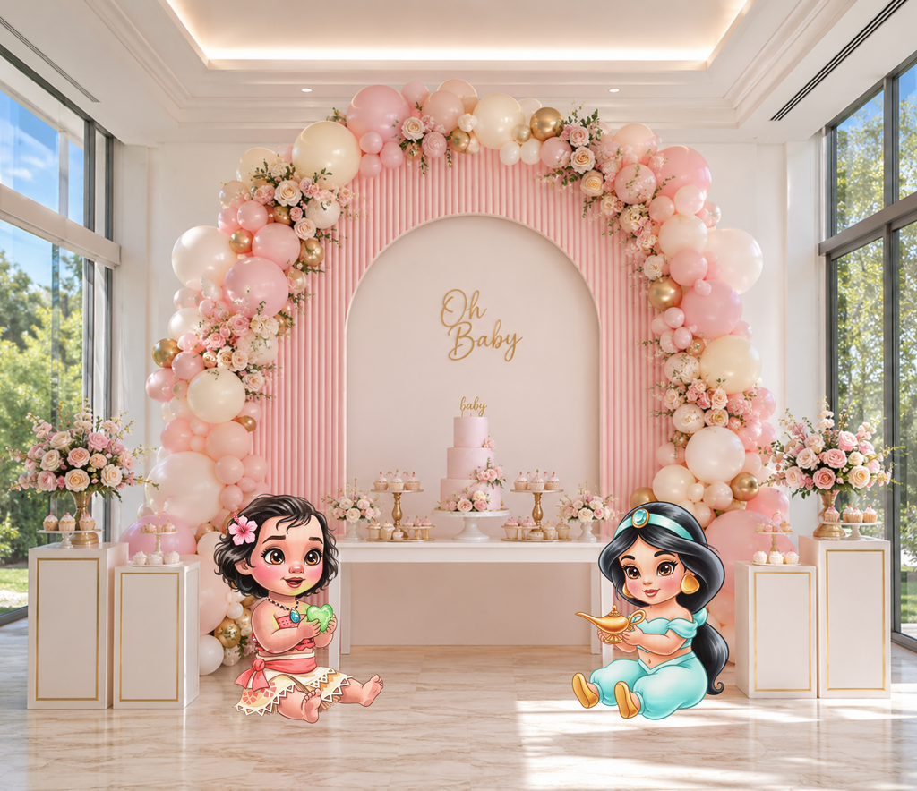 Baby Princess Birthday Backdrop & Cutouts | Personalized Royal Baby Shower Party Decorations