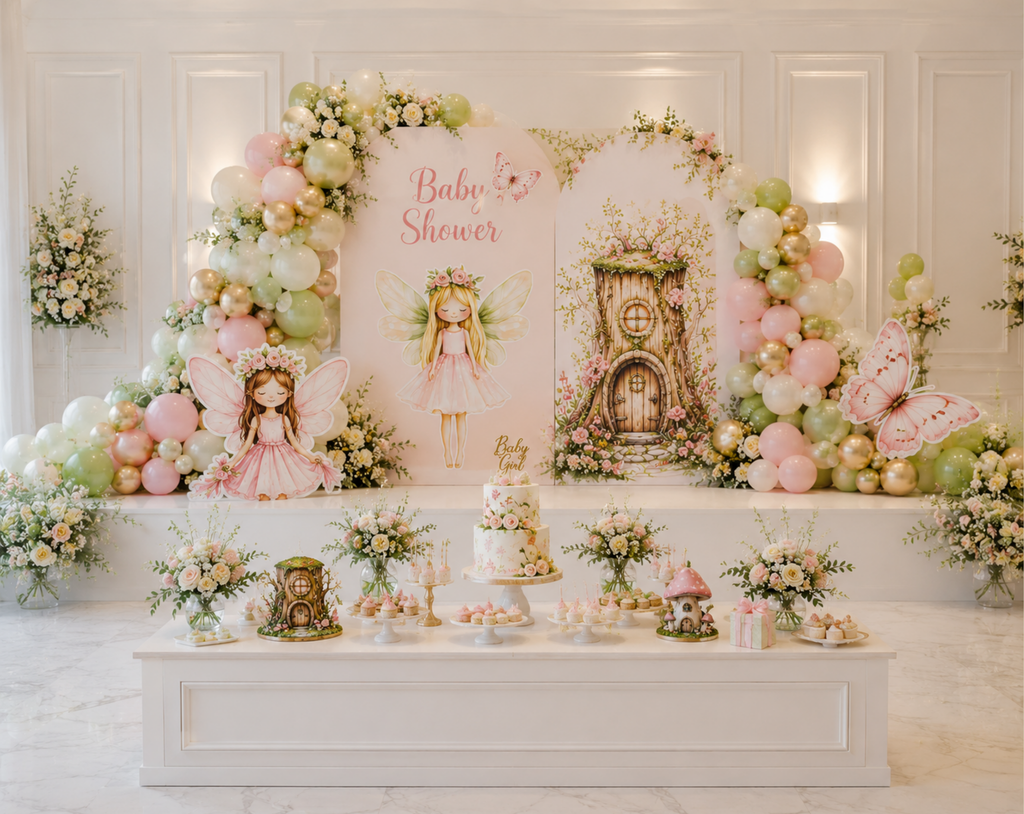 Magical Fairy Garden Birthday Backdrop & Cutouts | Personalized Fairy Party Decorations