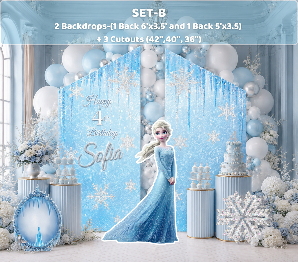 Snow Queen Princess Ice Castle Backdrop | Personalized 3-Panel Arch Birthday Party Decor