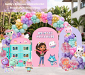 Dollhouse Birthday Backdrop & Character Cutouts | Personalized Kids Party Decorations