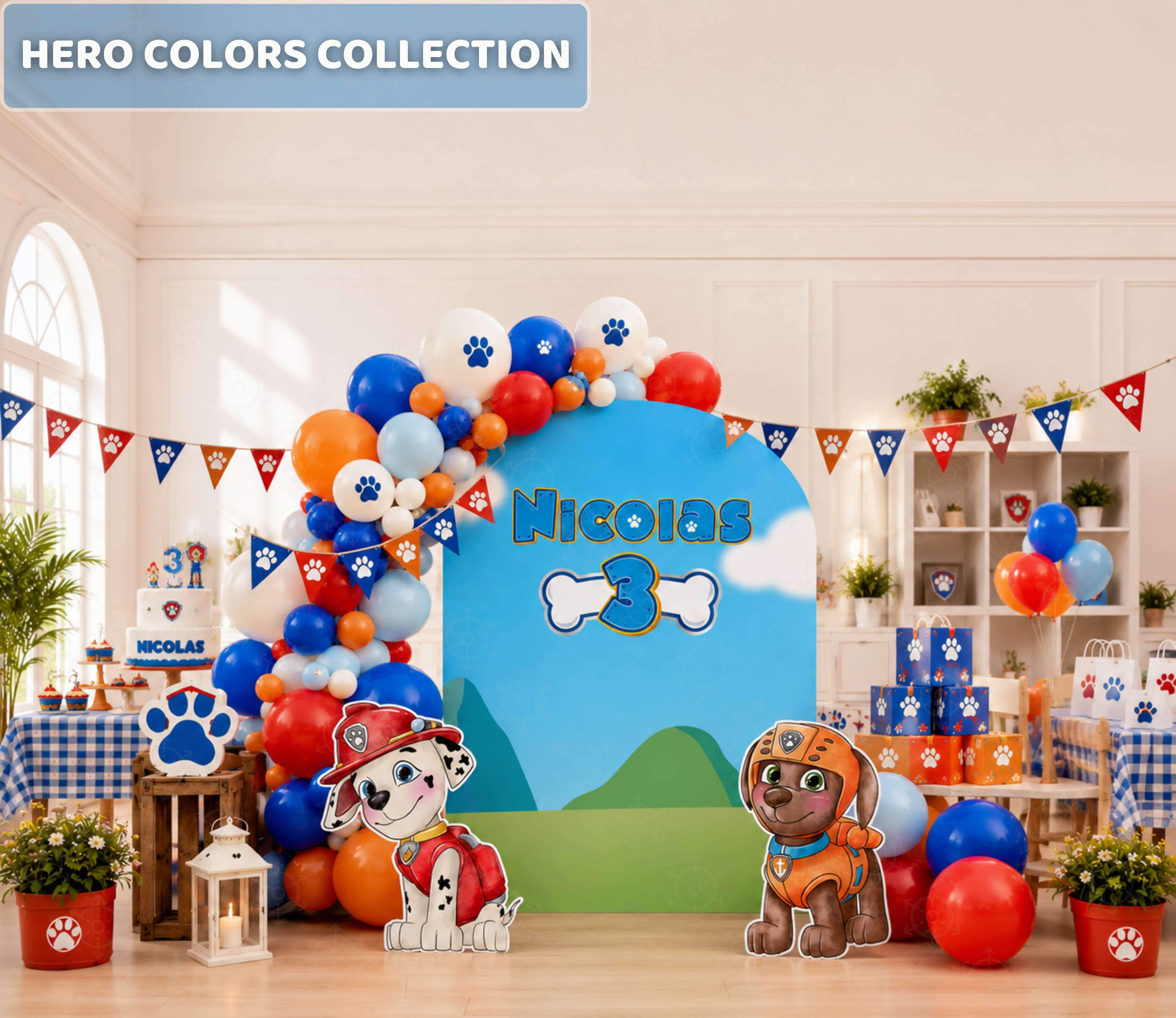 Puppy Rescue Birthday Backdrop & Cutouts | Personalized Dog Theme Kids Party Decorations