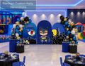 Superhero First Birthday Backdrop & Cutouts | Personalized Comic City Party Decorations