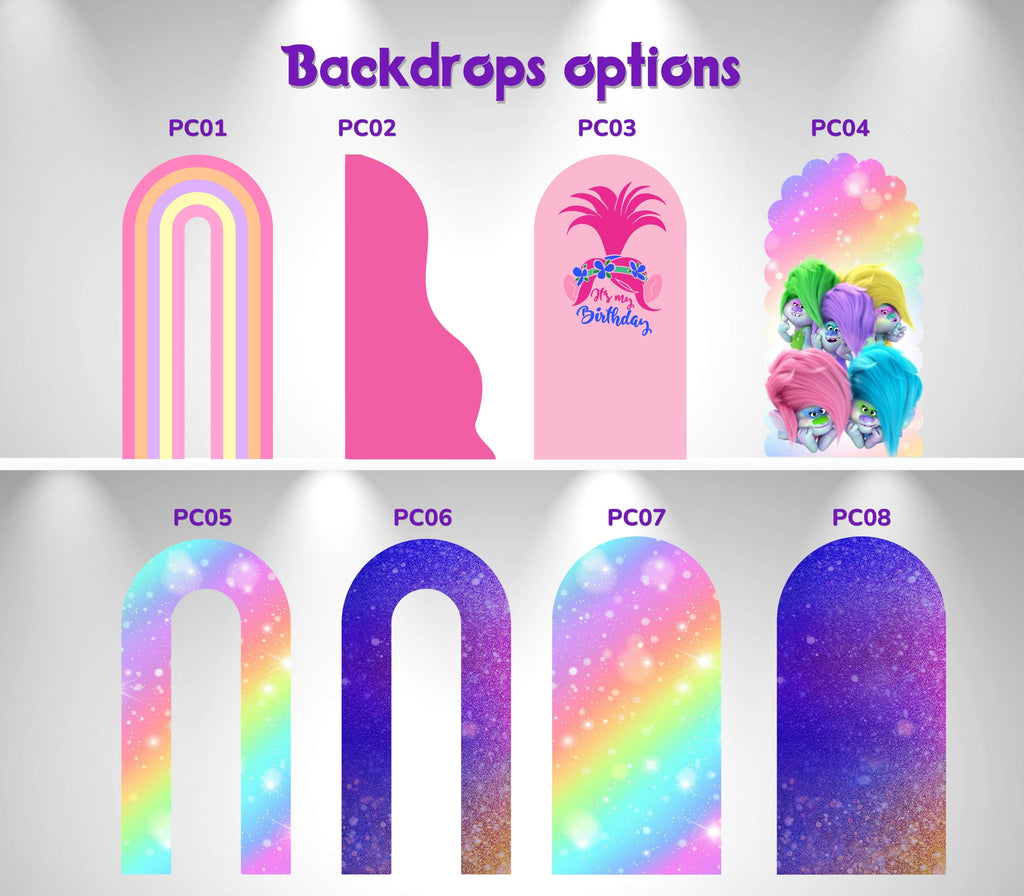 Personalized Rainbow Hair Cartoon Birthday Backdrop & Cutouts Set | Colorful Kids Party Decorations