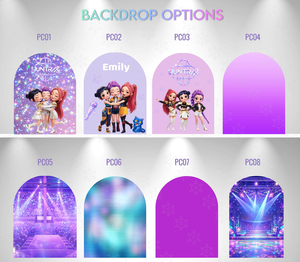 Chibi Teen Idol Concert Birthday Backdrop & Standee Cutouts Set | Personalized Party Decorations