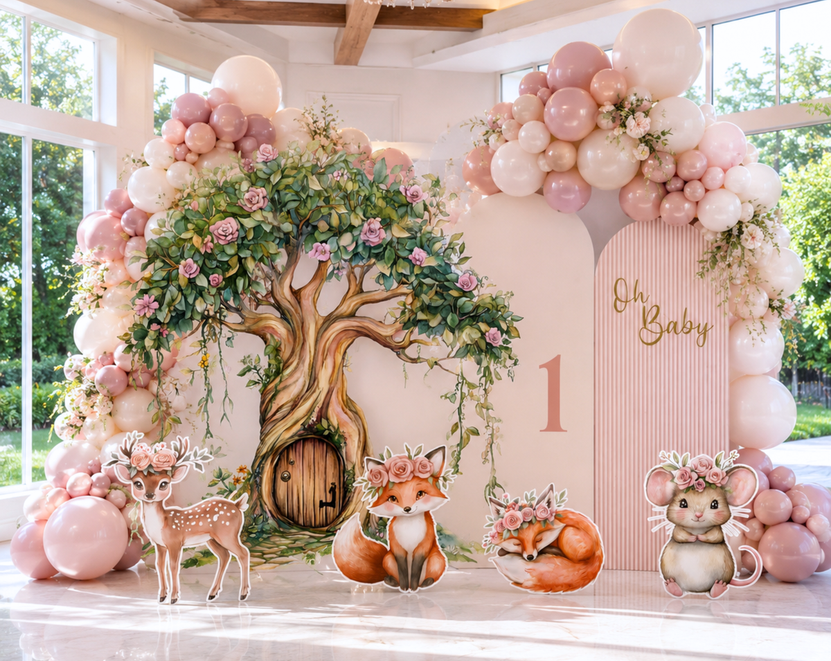 Custom Woodland Baby Shower Backdrop & Animal Cutouts | Forest First Birthday Party Decor