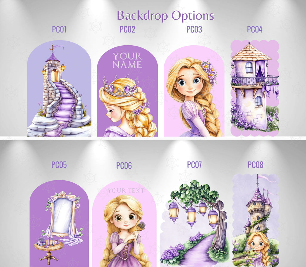 Personalized Long Hair Princess Birthday Backdrop & Cutouts Set | Fairytale Party Decorations