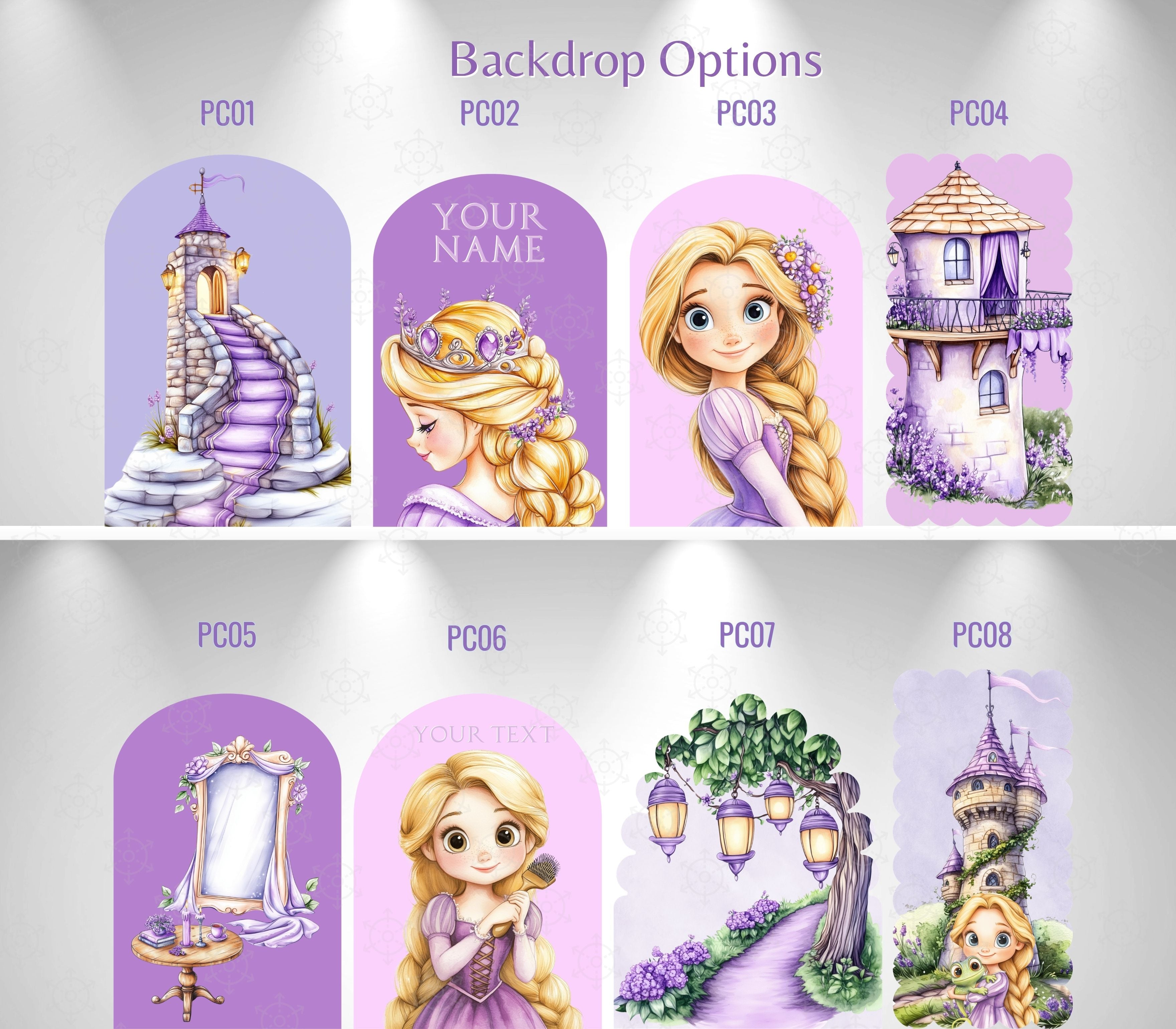 Personalized Long Hair Princess Birthday Backdrop & Cutouts Set | Fairytale Party Decorations