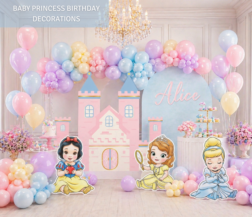 Baby Princess Birthday Backdrop & Cutouts | Personalized Royal Baby Shower Party Decorations