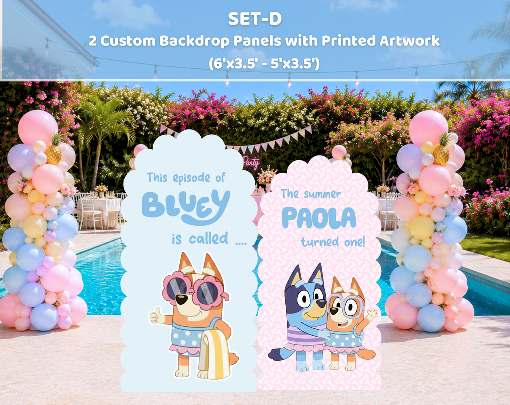 Custom Blue Puppy Pool Party Backdrop & Cutouts | Personalized Summer Kids Birthday Decorations