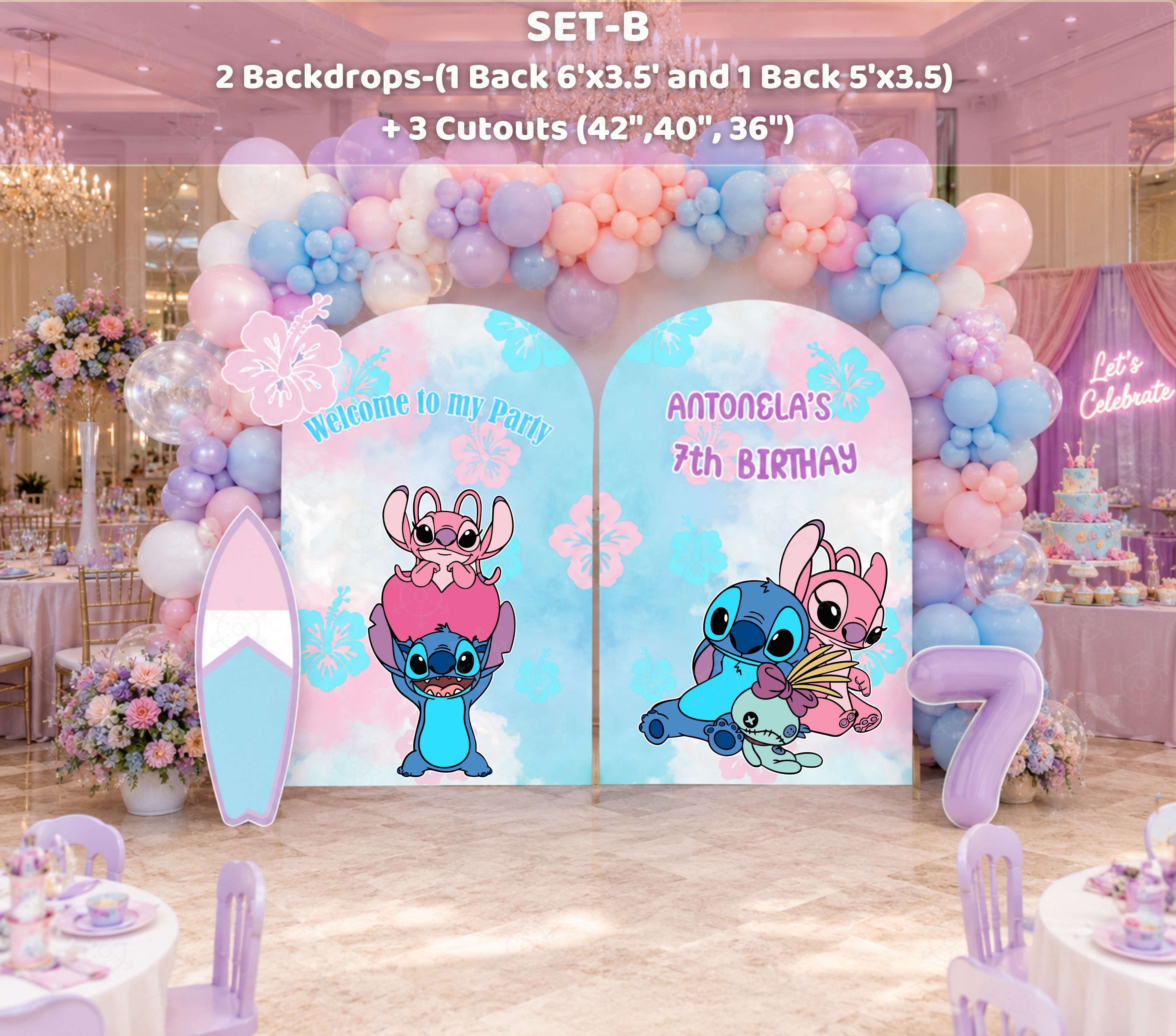 Tropical Blue Alien Birthday Backdrop & Cutouts | Custom Hawaiian Party Decorations