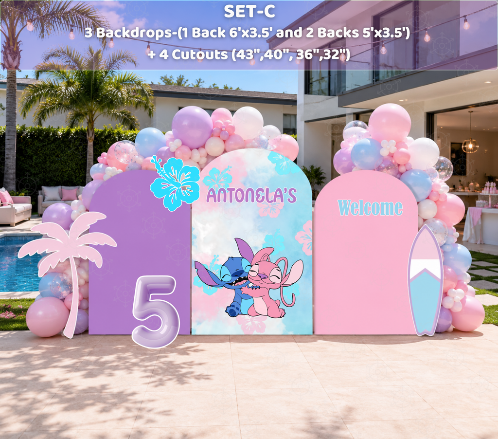 Tropical Blue Alien Birthday Backdrop & Cutouts | Custom Hawaiian Party Decorations