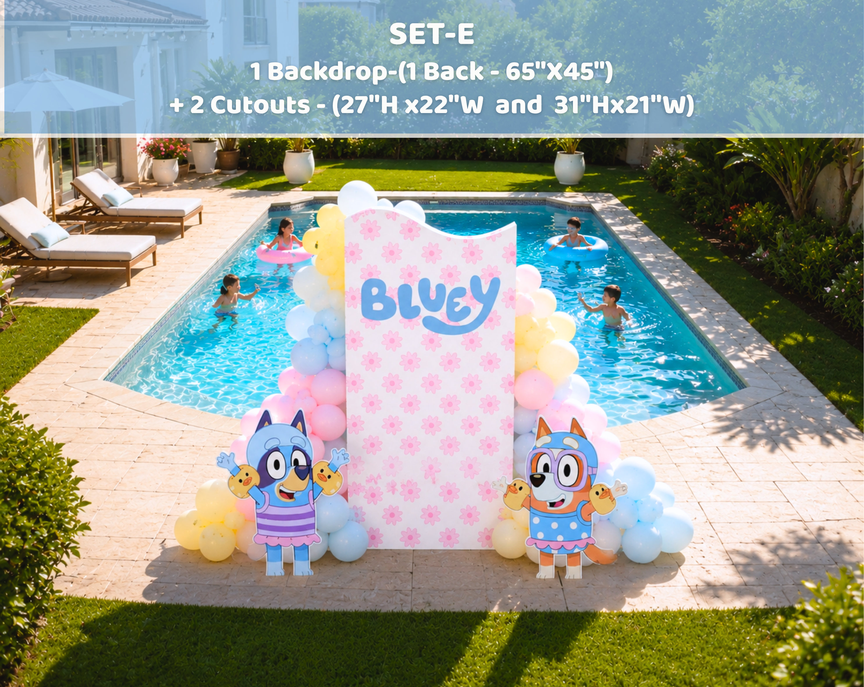 Custom Blue Puppy Pool Party Backdrop & Cutouts | Personalized Summer Kids Birthday Decorations