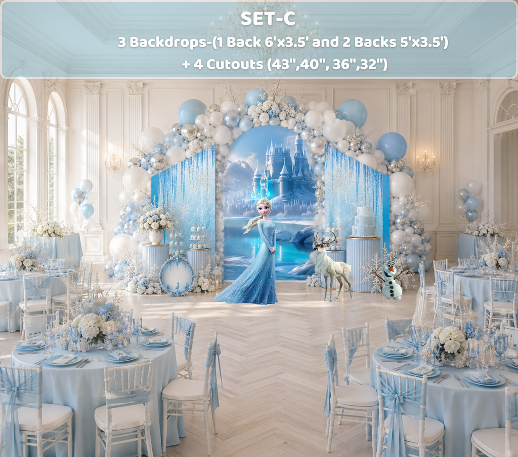 Snow Queen Princess Ice Castle Backdrop | Personalized 3-Panel Arch Birthday Party Decor