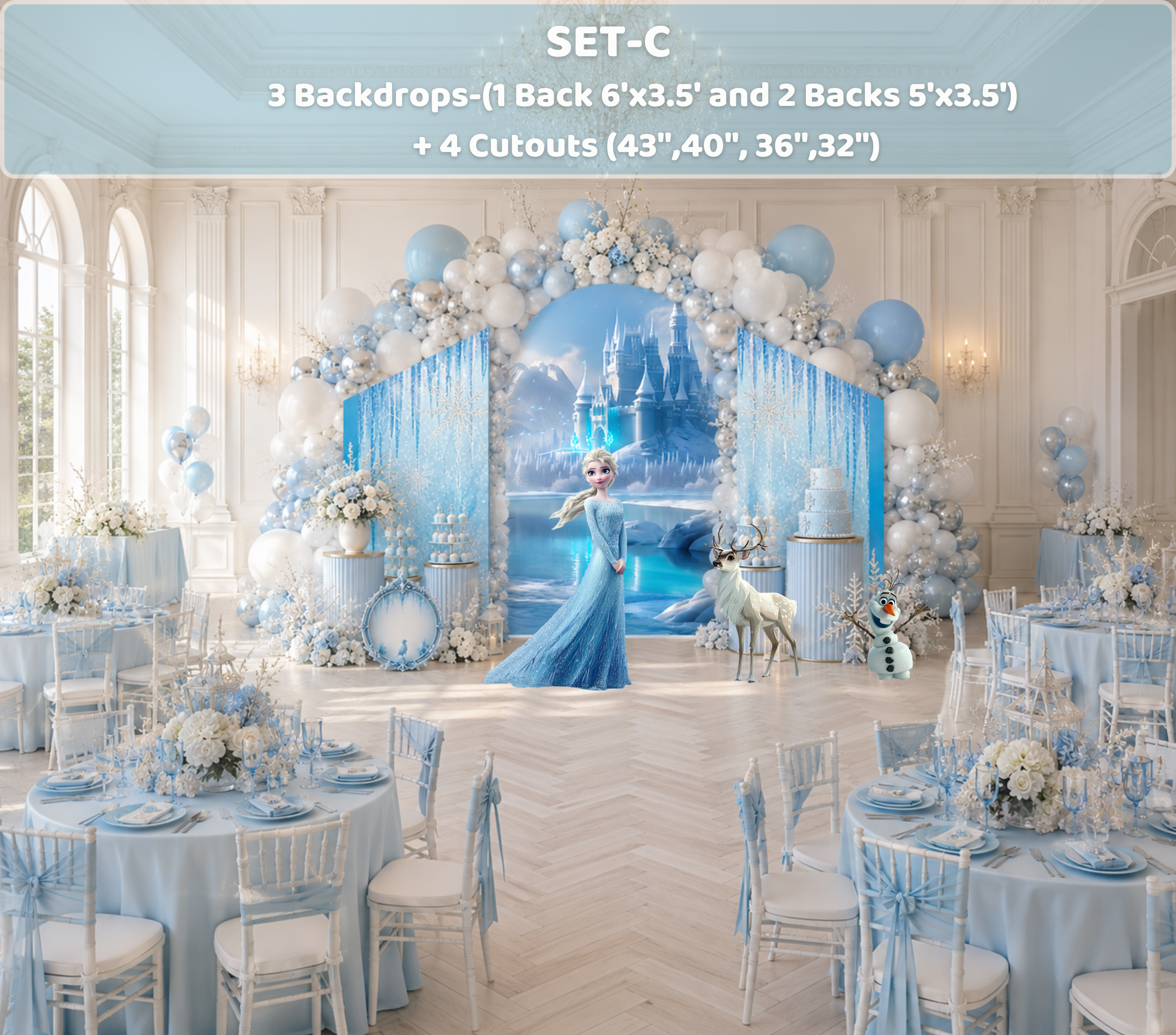 Snow Queen Princess Ice Castle Backdrop | Personalized 3-Panel Arch Birthday Party Decor