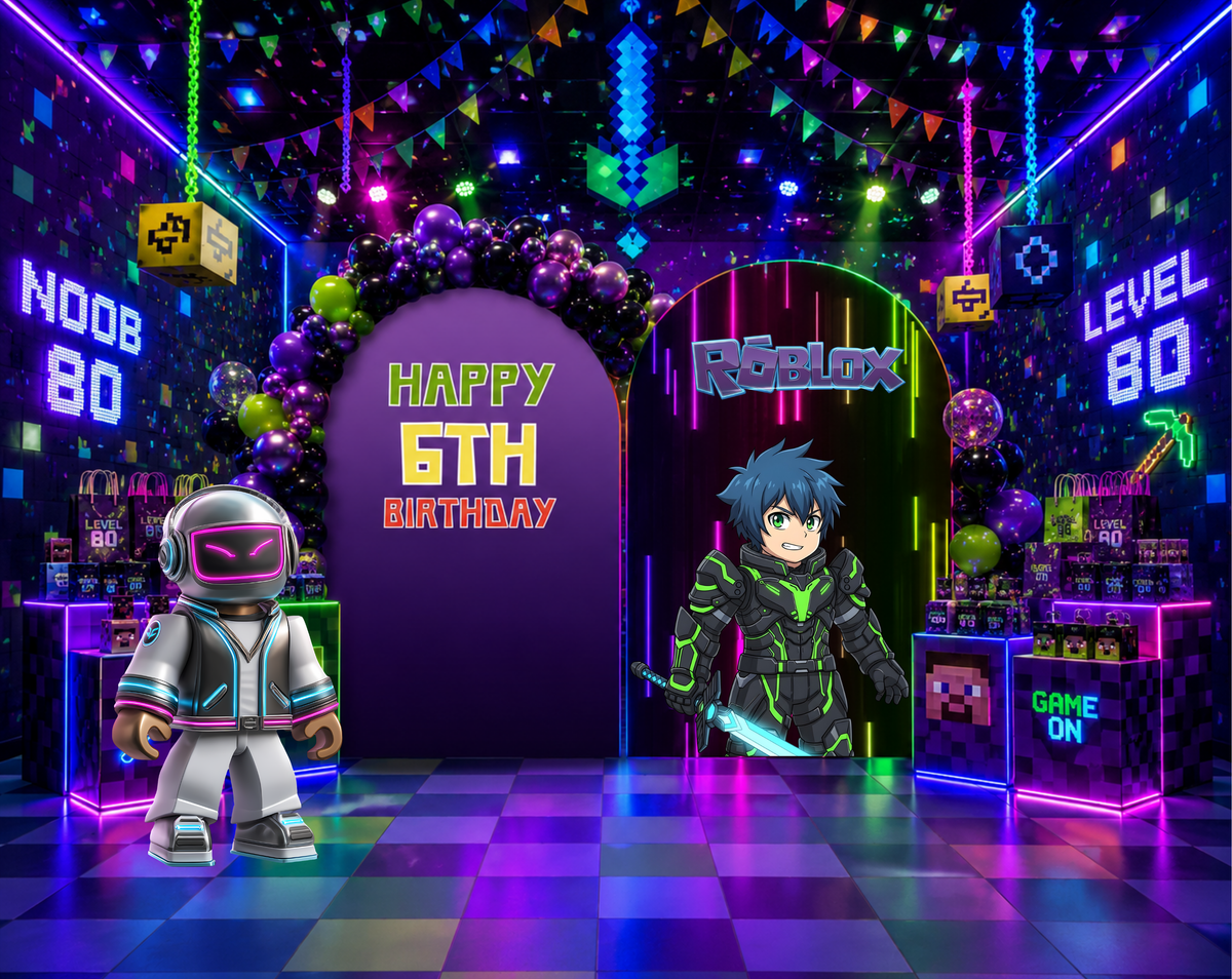 Block Game Birthday Backdrop & Cutouts | Personalized Gamer Party Decorations
