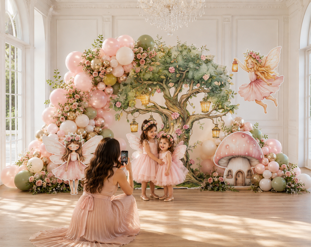 Magical Fairy Garden Birthday Backdrop & Cutouts | Personalized Fairy Party Decorations