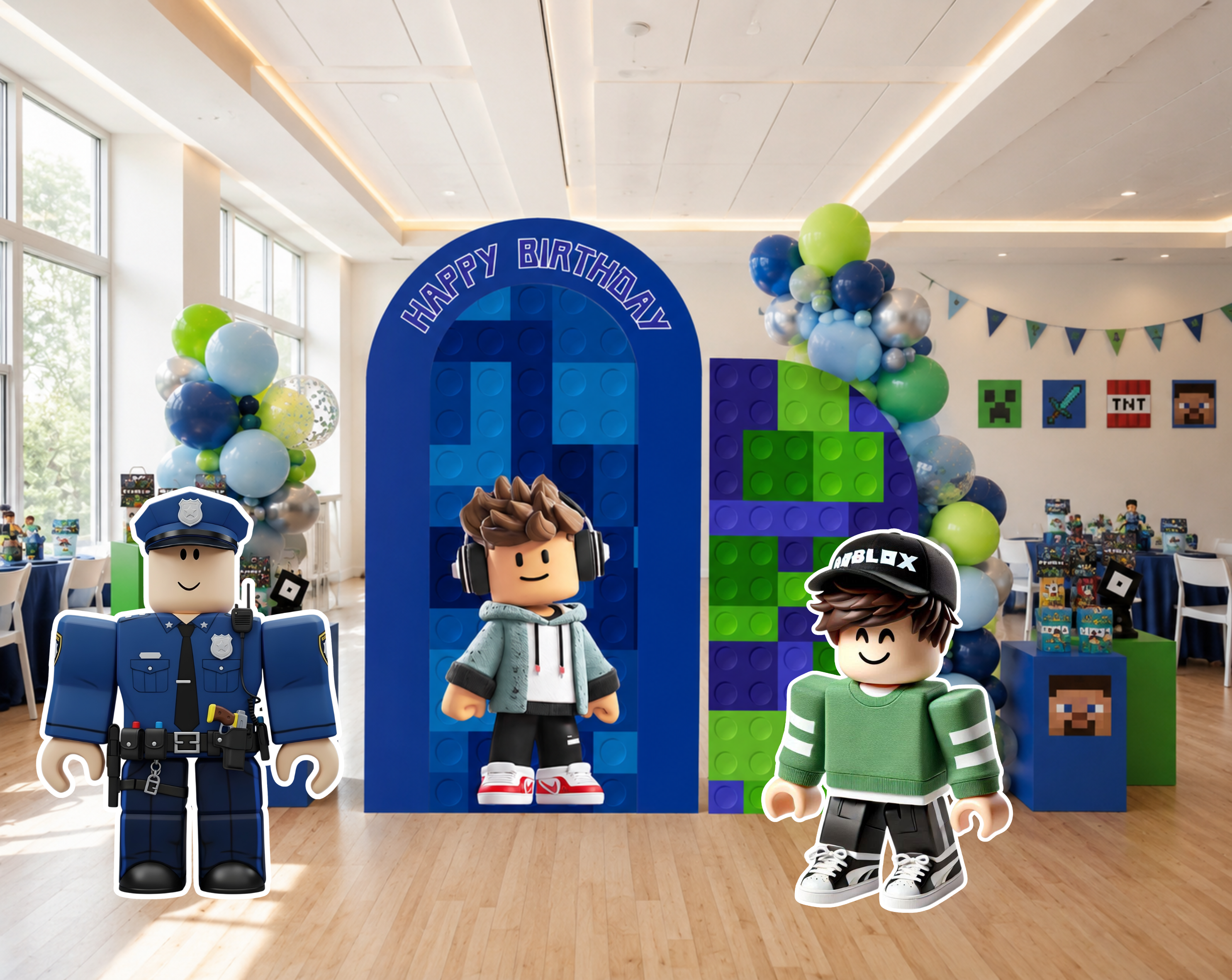 Block Game Birthday Backdrop & Cutouts | Personalized Gamer Party Decorations