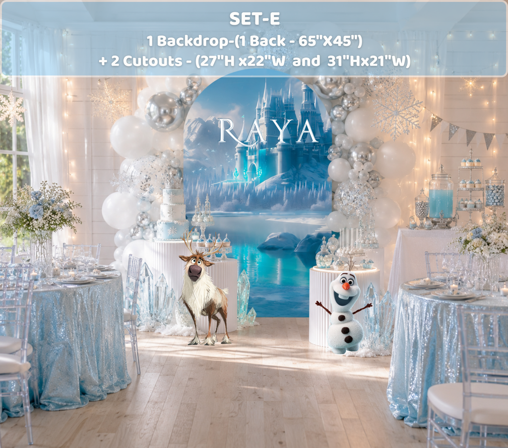 Snow Queen Princess Ice Castle Backdrop | Personalized 3-Panel Arch Birthday Party Decor