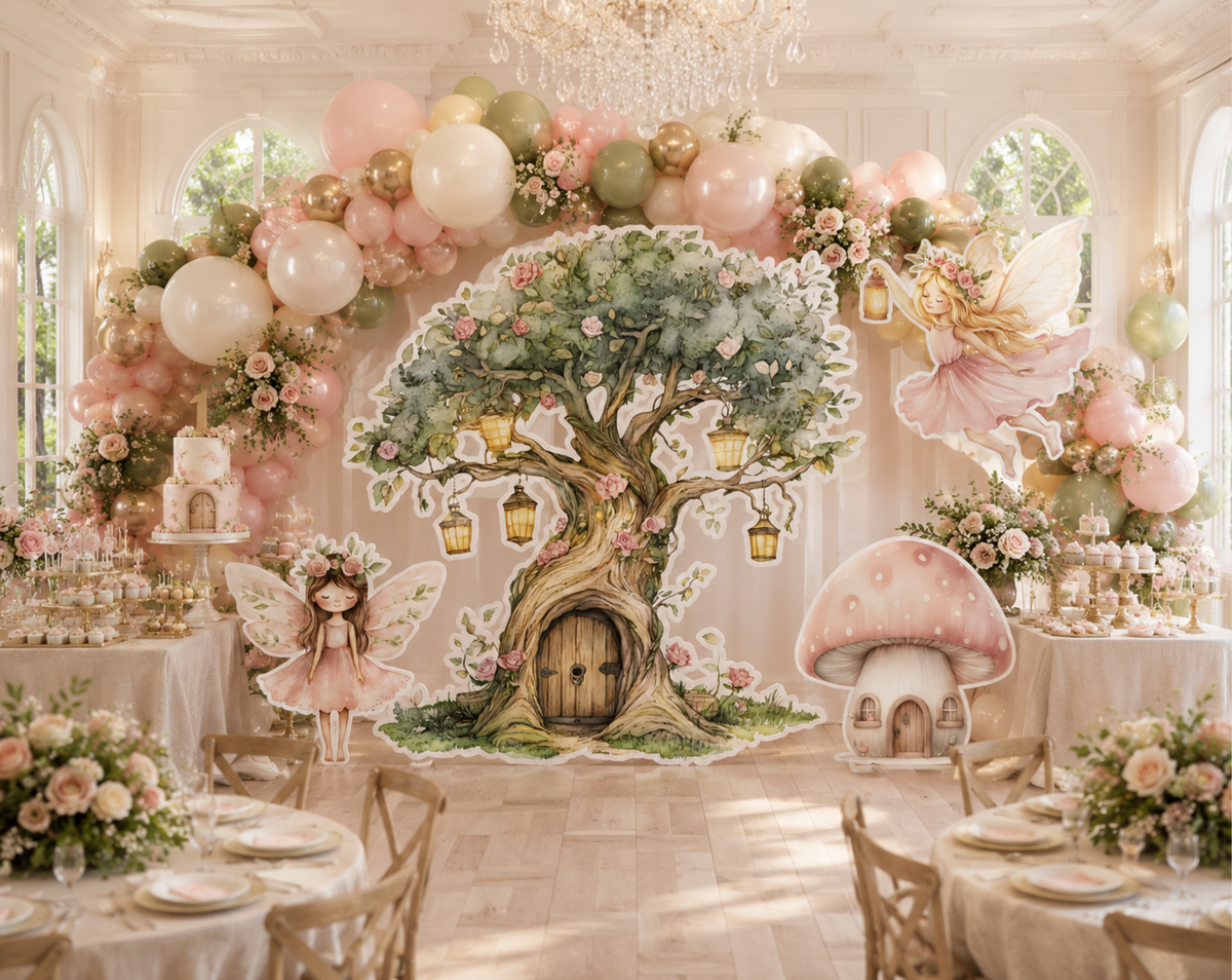 Magical Fairy Garden Birthday Backdrop & Cutouts | Personalized Fairy Party Decorations