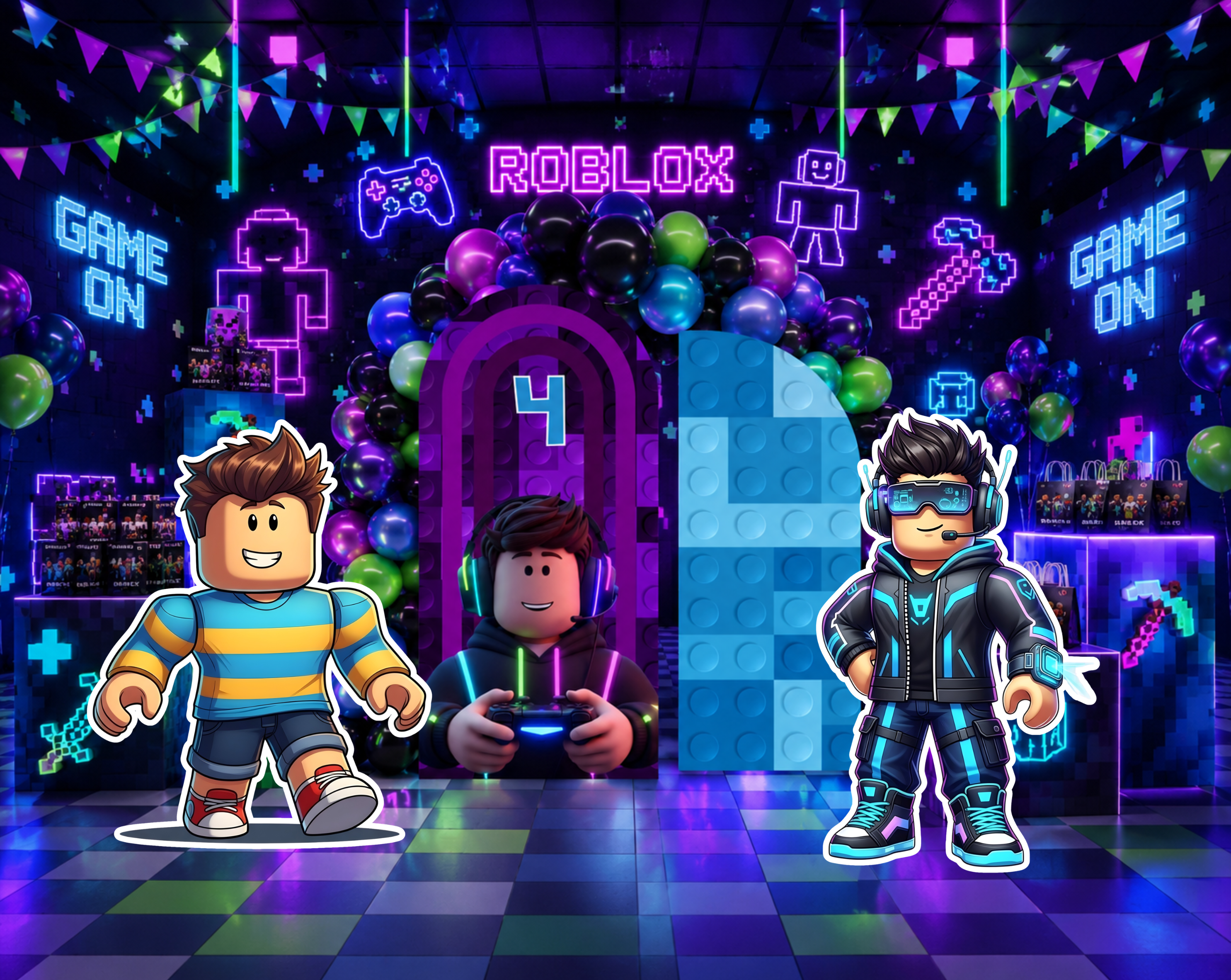Block Game Birthday Backdrop & Cutouts | Personalized Gamer Party Decorations