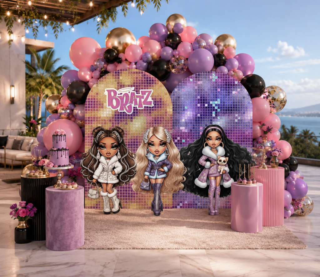 Custom Glam Fashion Doll Birthday Backdrop & Cutouts | Personalized Girly Party Decorations