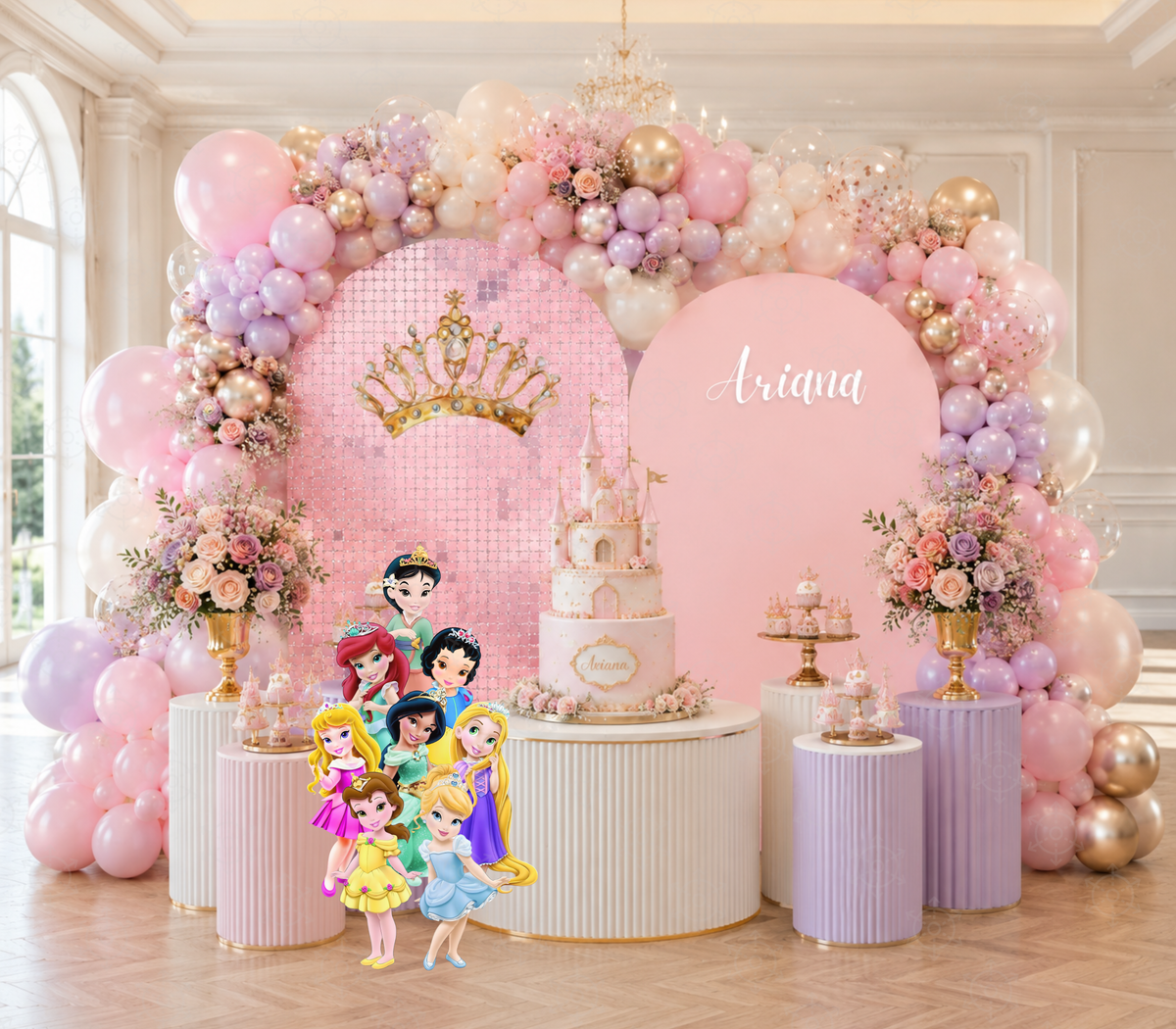 Royal Princess Birthday Backdrop & Cutouts | Personalized Pastel Princess Party Decorations