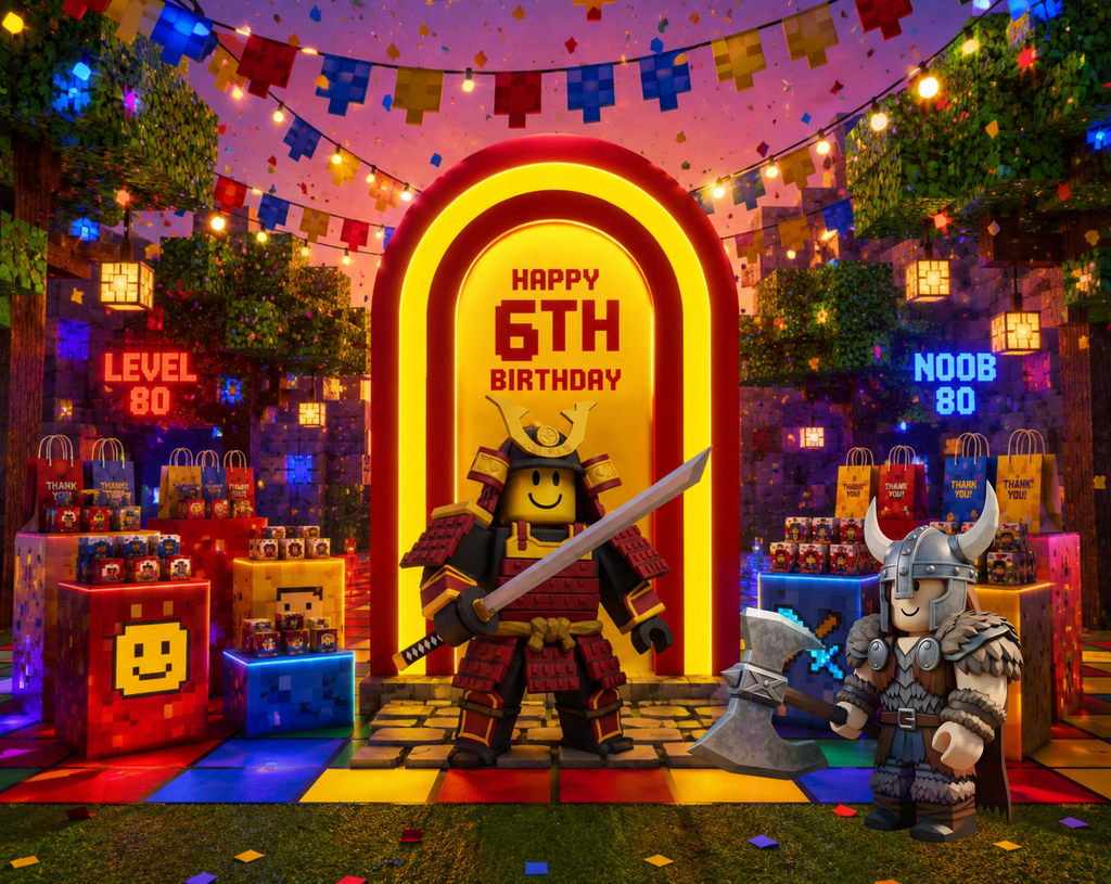 Block Game Birthday Backdrop & Cutouts | Personalized Gamer Party Decorations