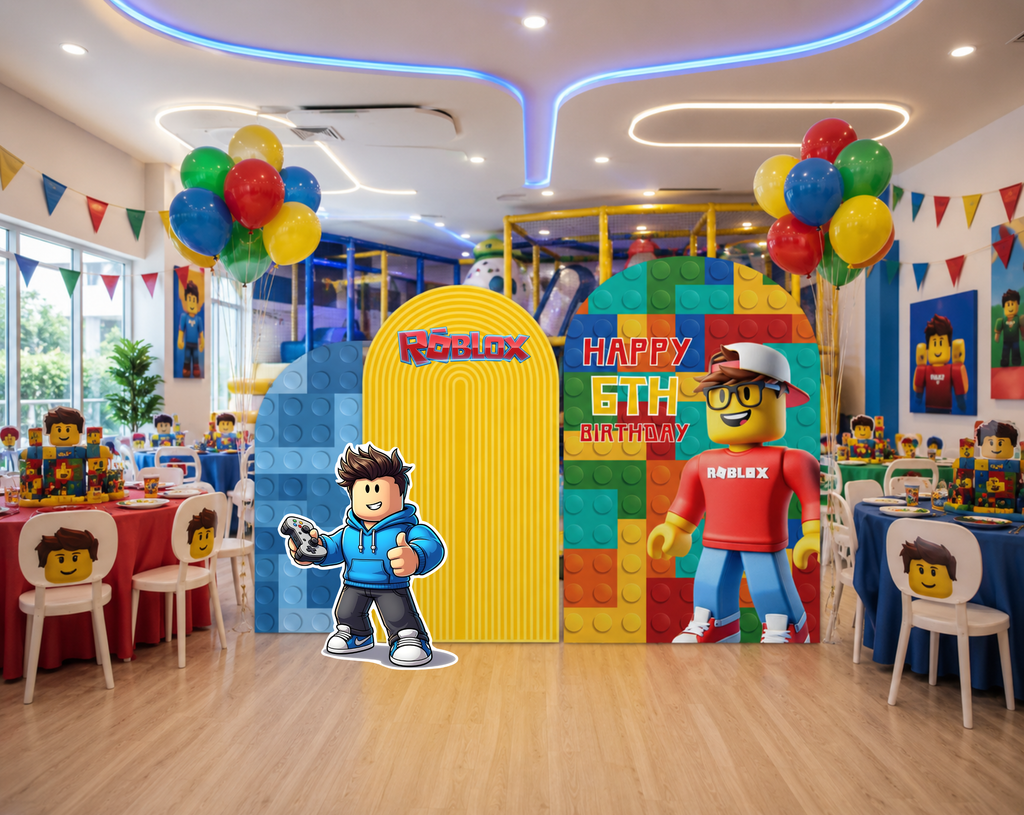 Block Game Birthday Backdrop & Cutouts | Personalized Gamer Party Decorations
