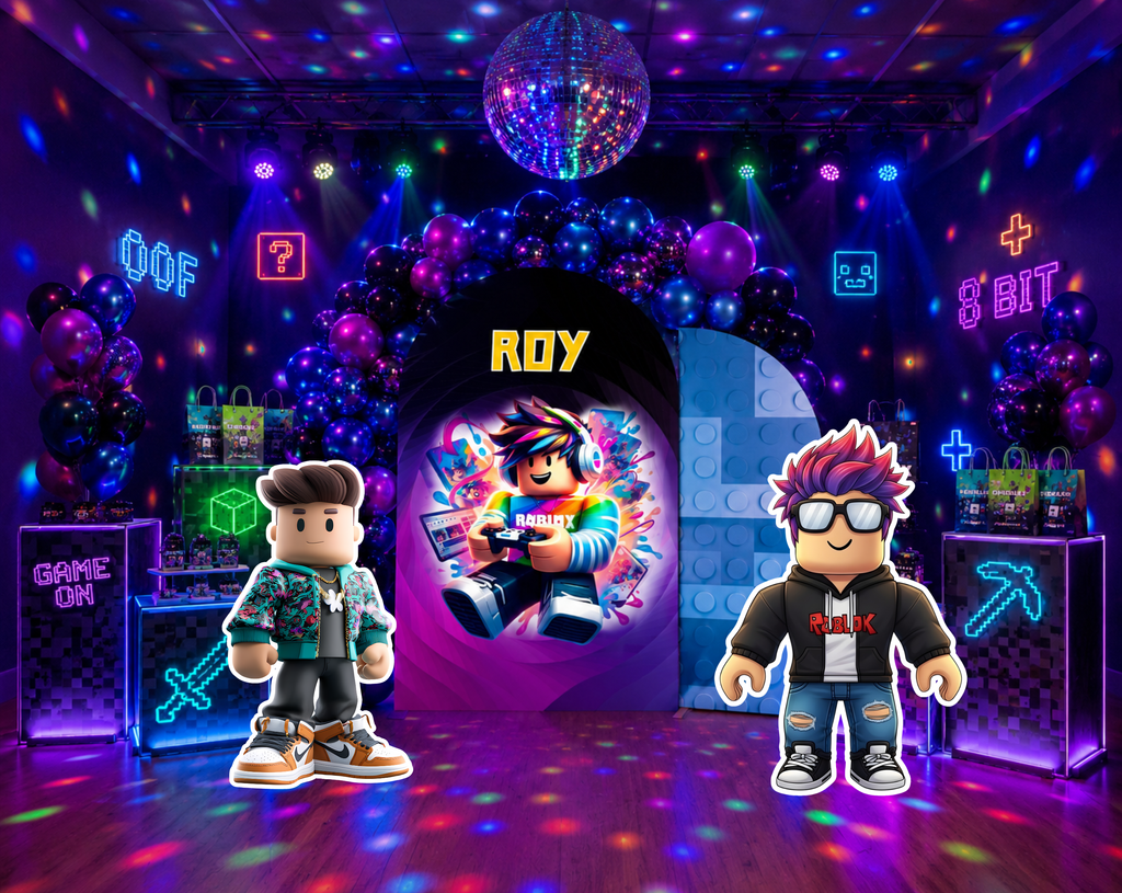Block Game Birthday Backdrop & Cutouts | Personalized Gamer Party Decorations