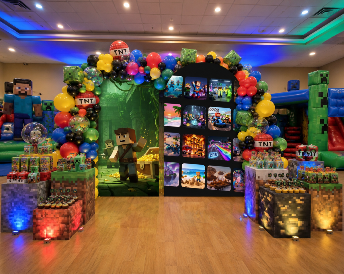 Block Game Birthday Backdrop & Cutouts | Personalized Gamer Party Decorations