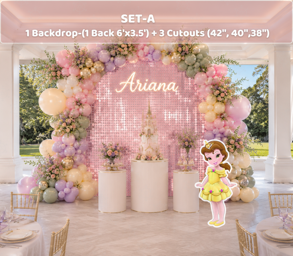 Royal Princess Birthday Backdrop & Cutouts | Personalized Pastel Princess Party Decorations