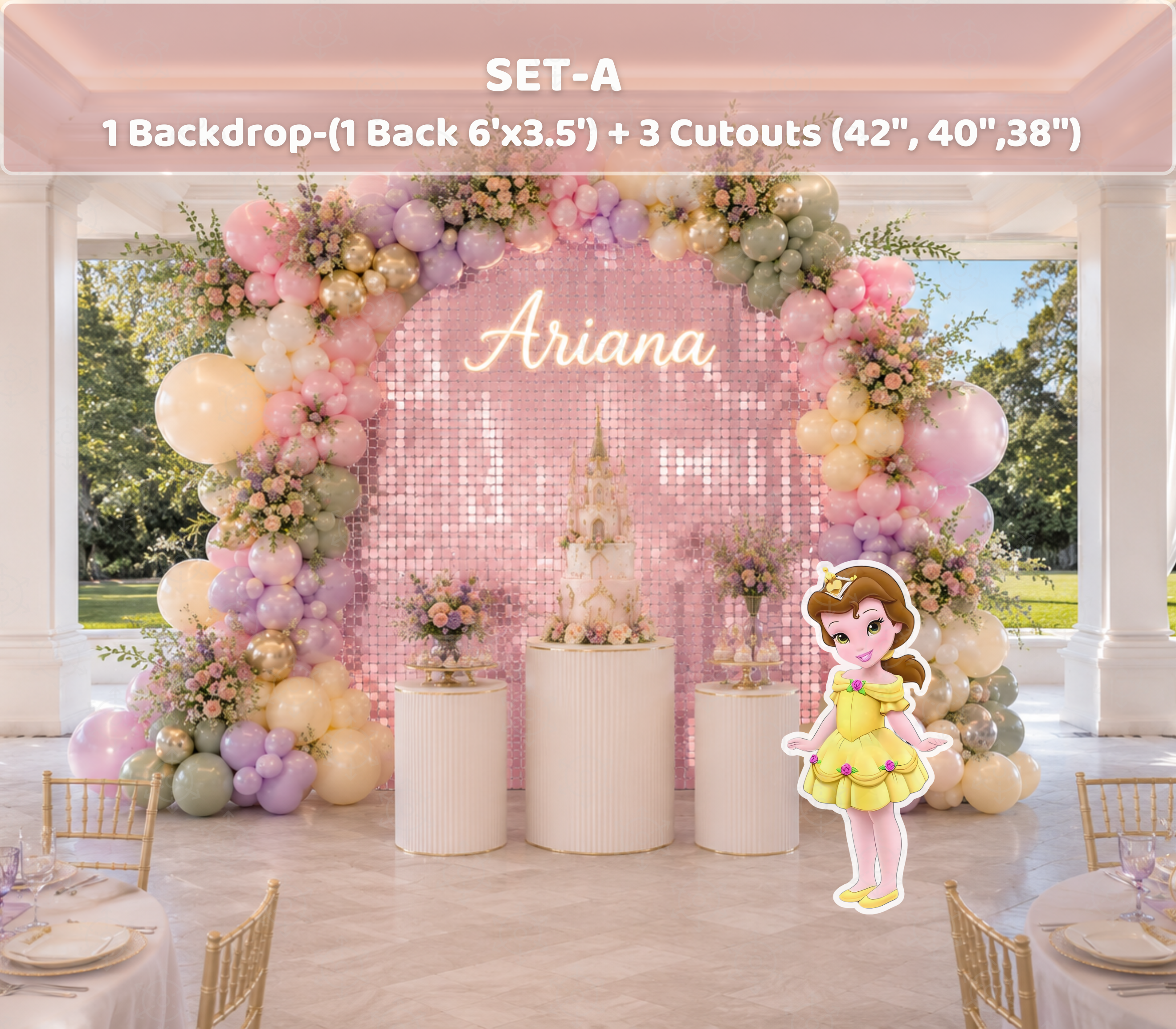 Royal Princess Birthday Backdrop & Cutouts | Personalized Pastel Princess Party Decorations