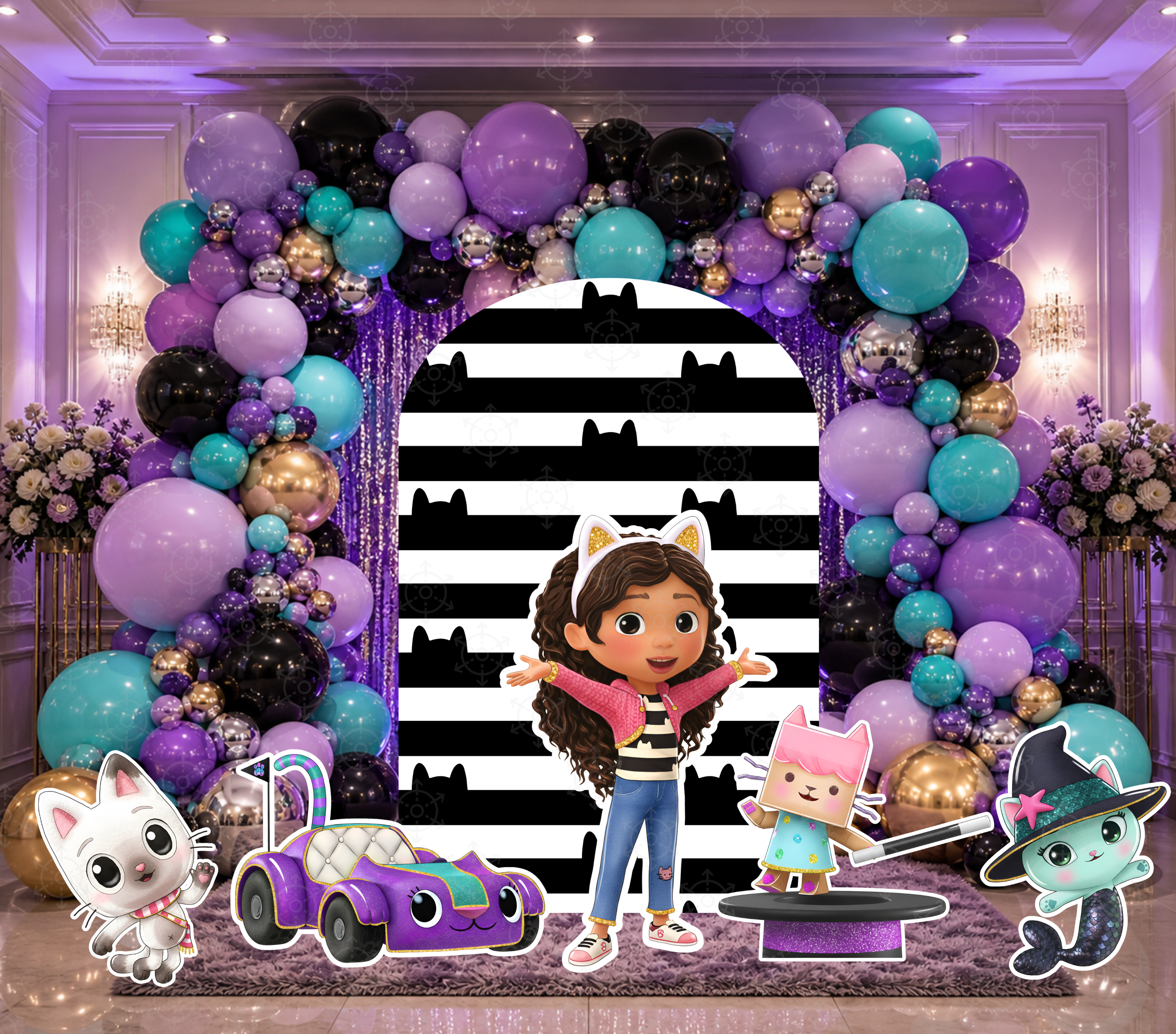 Dollhouse Birthday Backdrop & Character Cutouts | Personalized Kids Party Decorations